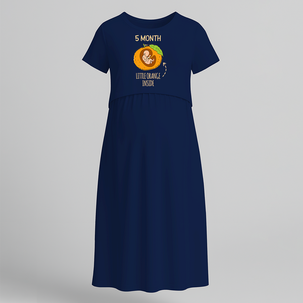 "5 Month"- Comfort Fit Maternity Maxi Dress With Prints - NAVY BLUE - Extra Small (Chest 32")