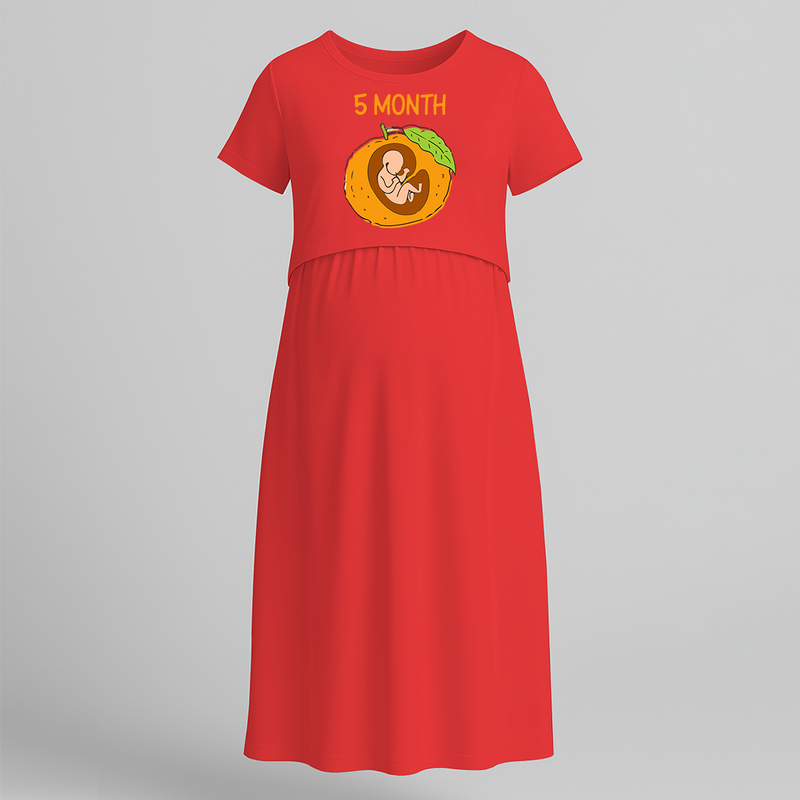 "5 Month"- Comfort Fit Maternity Maxi Dress With Prints - RED - Extra Small (Chest 32")