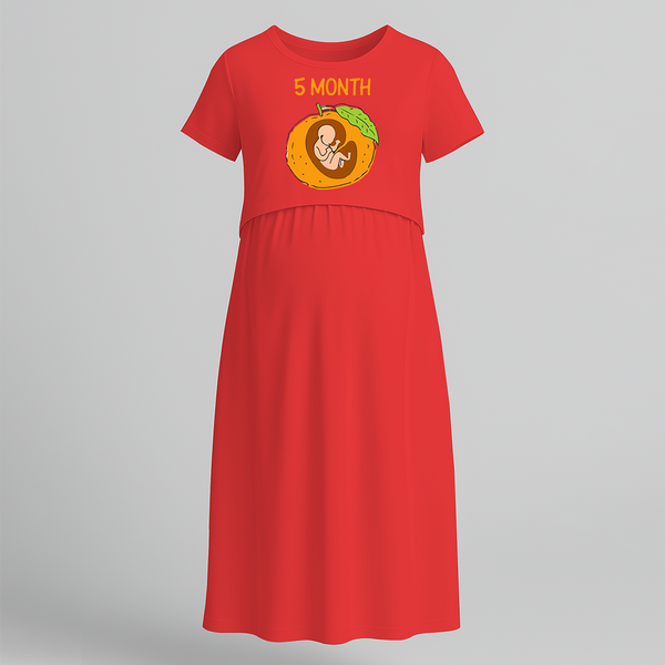 "5 Month"- Comfort Fit Maternity Maxi Dress With Prints - RED - Extra Small (Chest 32")