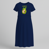 "6 Month"- Comfort Fit Maternity Maxi Dress With Prints - NAVY BLUE - Extra Small (Chest 32")