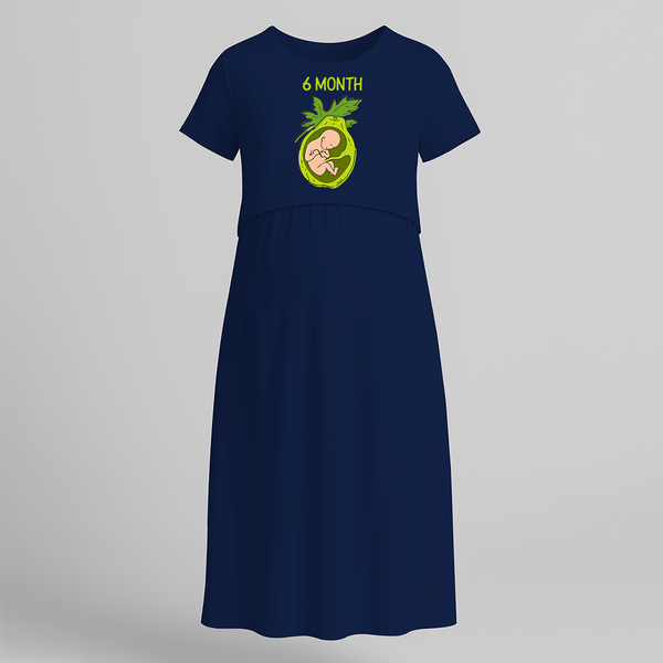 "6 Month"- Comfort Fit Maternity Maxi Dress With Prints - NAVY BLUE - Extra Small (Chest 32")