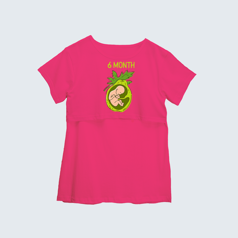 "6 Month"- Comfort Fit Maternity T-shirt With Prints - PINK - XS XS(Chest 32")