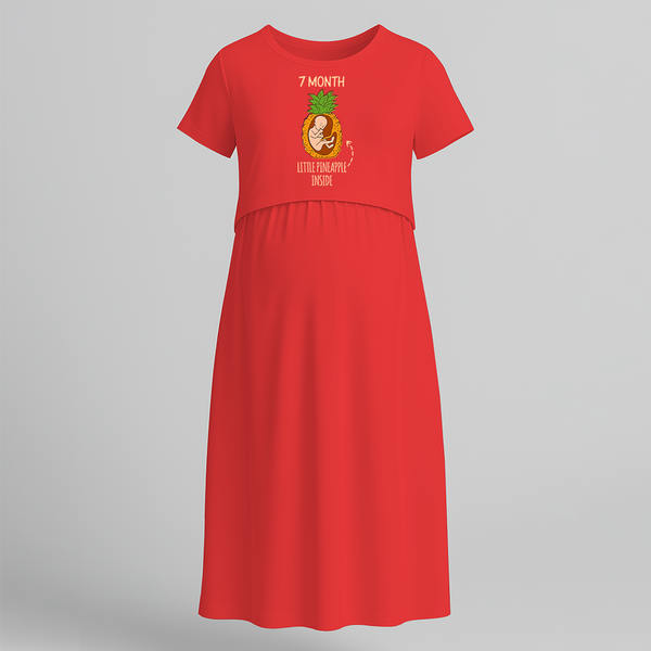 "7 Month"- Comfort Fit Maternity Maxi Dress With Prints - RED - Extra Small (Chest 32")