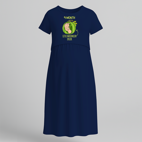 "9 Month"- Comfort Fit Maternity Maxi Dress With Prints - NAVY BLUE - Extra Small (Chest 32")