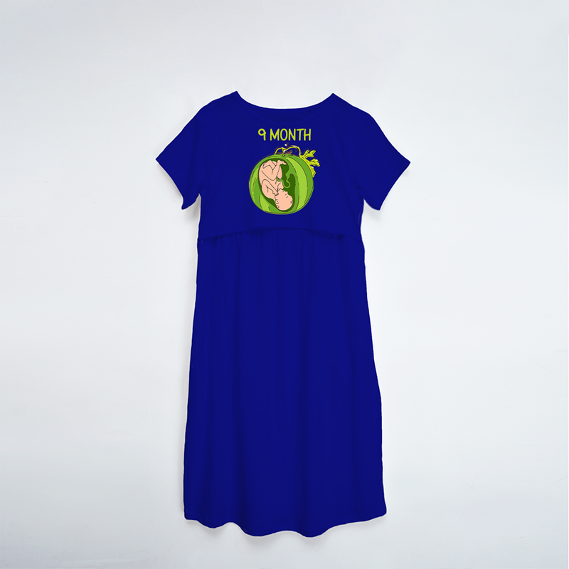 "9 Month"- Comfort Fit Maternity Maxi Dress With Prints - ROYAL BLUE - XS XS(Chest 32")