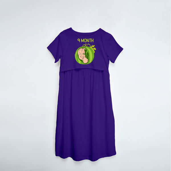 "9 Month"- Comfort Fit Maternity Maxi Dress With Prints - VIOLET - XS XS(Chest 32")