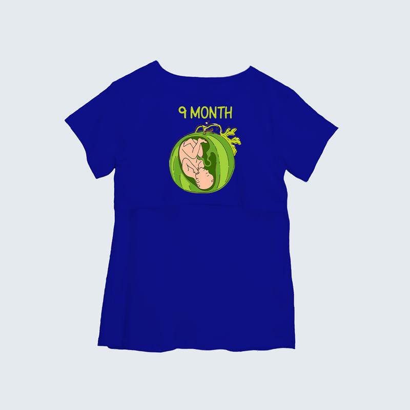 "9 Month"- Comfort Fit Maternity T-shirt With Prints - ROYAL BLUE - XS XS(Chest 32")