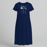 "Baby Is Coming..."- Comfort Fit Maternity Maxi Dress With Prints - NAVY BLUE - Extra Small (Chest 32")