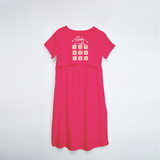 "Baby Is Coming"- Printed Maternity Maxi Dress - PINK - XS XS(Chest 32")