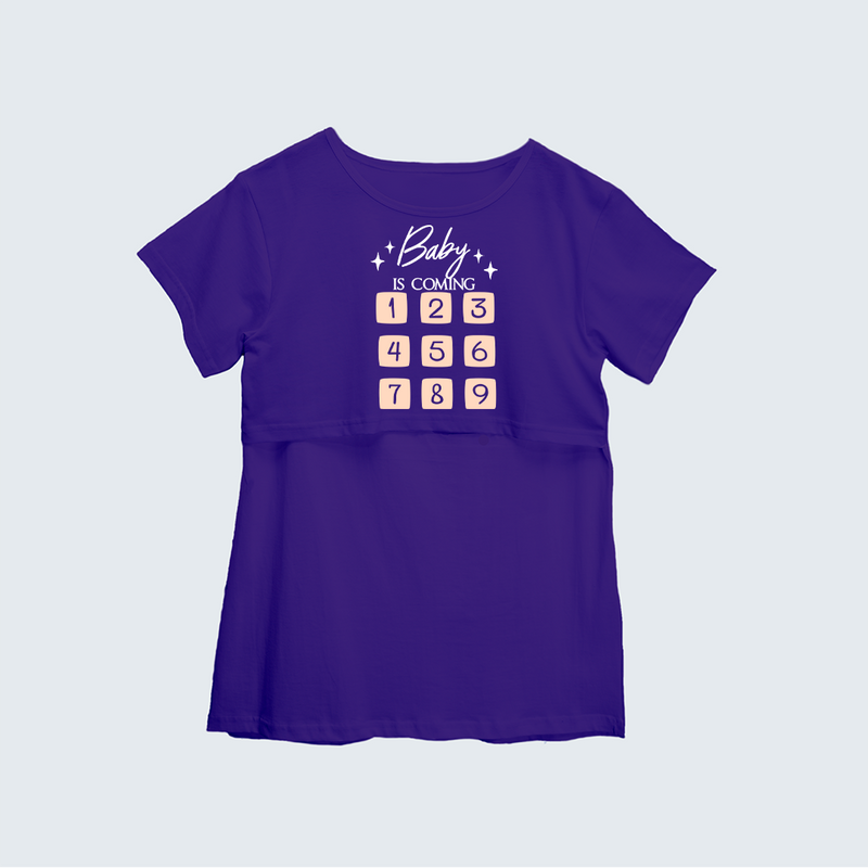 "Baby Is Coming"- Printed Maternity T-shirt - VIOLET - XS XS(Chest 32")