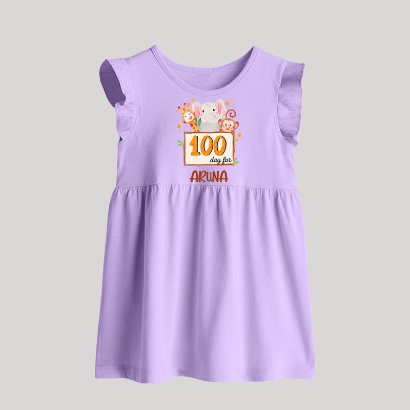 100 Days Old Baby Frock | Personalized Baby Frock for 100 Days Milestone - LILAC - 0 - 3 Months Old (Chest 17")