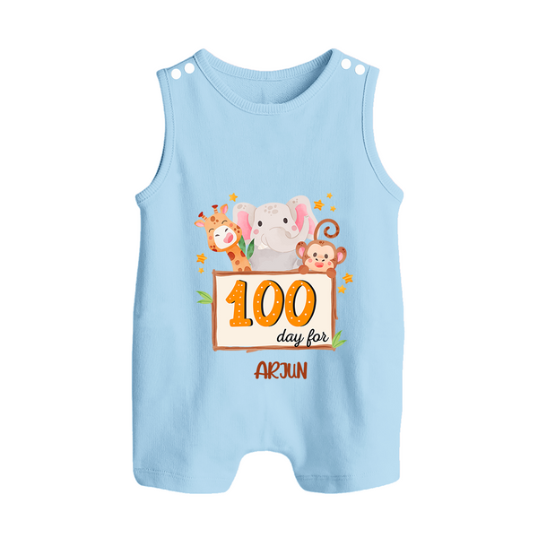 100 Days Old Romper Suit | Personalized Baby Romper Suit for 100 Days Milestone - BABY BLUE - 0 - 5 Months Old (Chest 18")