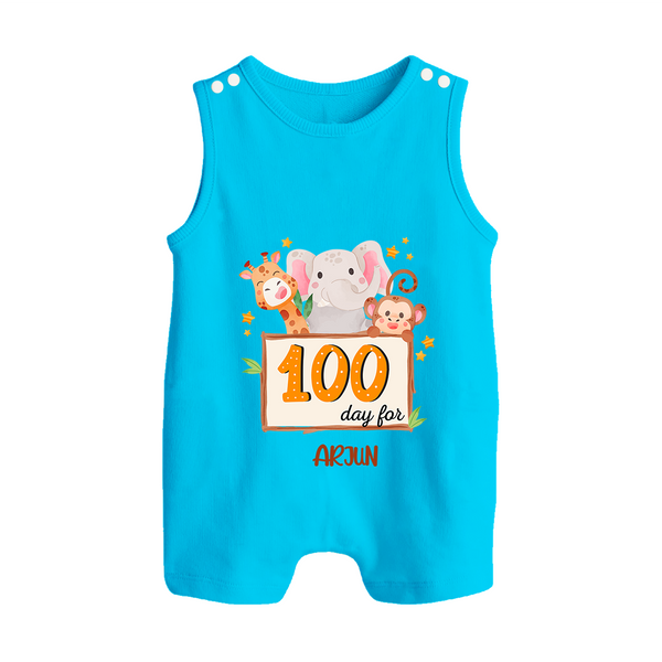 100 Days Old Romper Suit | Personalized Baby Romper Suit for 100 Days Milestone - SKY BLUE - 0 - 5 Months Old (Chest 18")