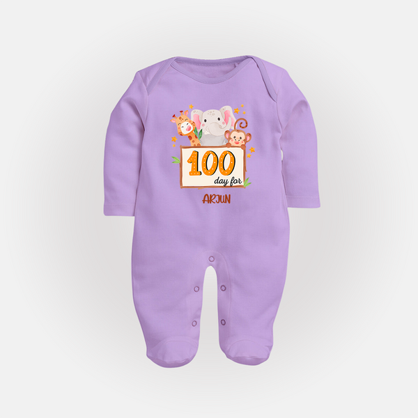 100 Days Old Sleep Suit | Personalized Baby Sleep Suit for 100 Days Milestone - LILAC - New Born (Chest 7.5")