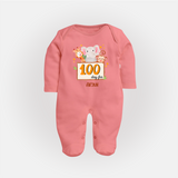 100 Days Old Sleep Suit | Personalized Baby Sleep Suit for 100 Days Milestone - PEACH - New Born (Chest 7.5")