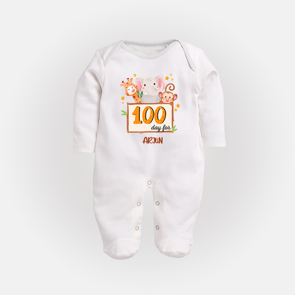 100 Days Old Sleep Suit | Personalized Baby Sleep Suit for 100 Days Milestone - WHITE - New Born (Chest 7.5")