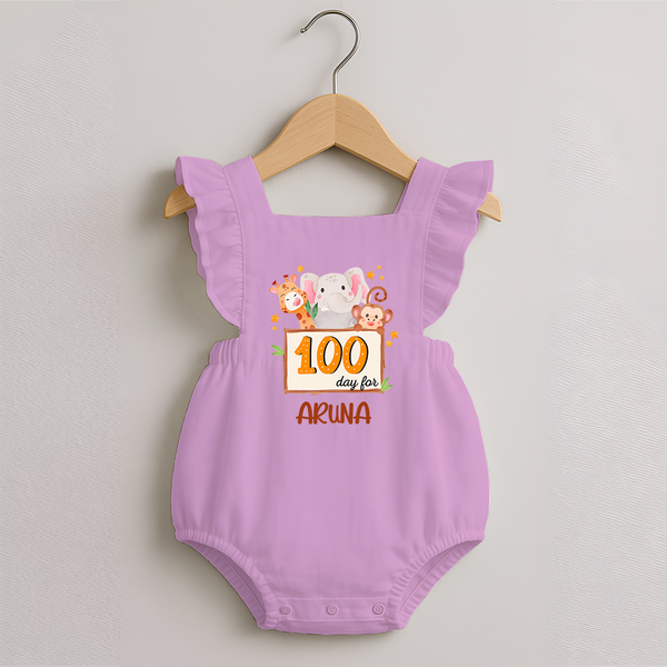 100 Days Old Romper Frock | Personalized Baby Romper Frock for 100 Days Milestone - BABY PINK - 0 - 3 Months Old (Chest 19")
