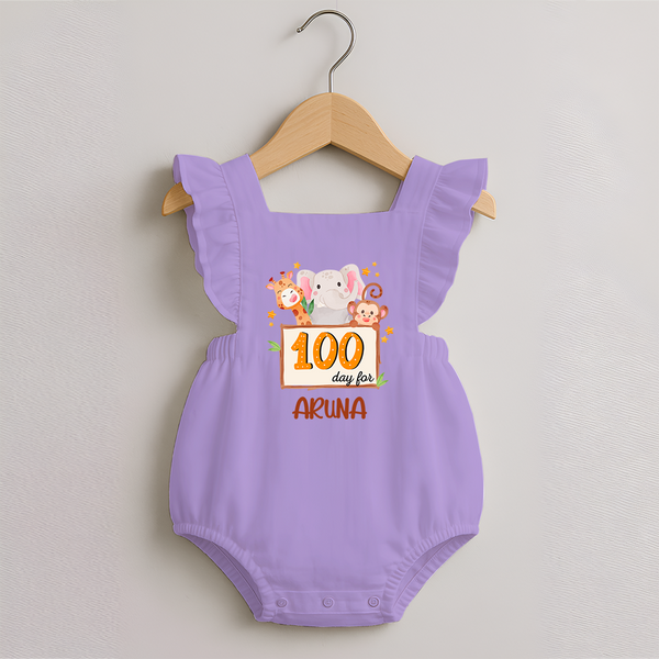 100 Days Old Romper Frock | Personalized Baby Romper Frock for 100 Days Milestone - LILAC - 0 - 3 Months Old (Chest 19")