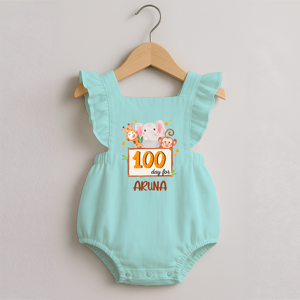 100 Days Old Romper Frock | Personalized Baby Romper Frock for 100 Days Milestone - MINT GREEN - 0 - 3 Months Old (Chest 19")
