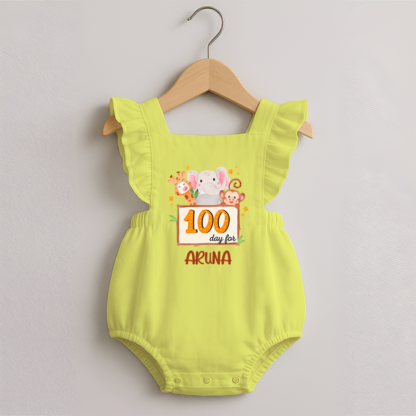 100 Days Old Romper Frock | Personalized Baby Romper Frock for 100 Days Milestone - PASTEL YELLOW - 0 - 3 Months Old (Chest 19")