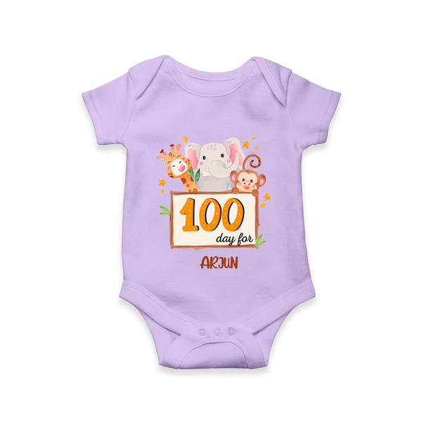 100 Days Old Romper | Personalized Baby Romper for 100 Days Milestone - LILAC - New Born (Chest 14")