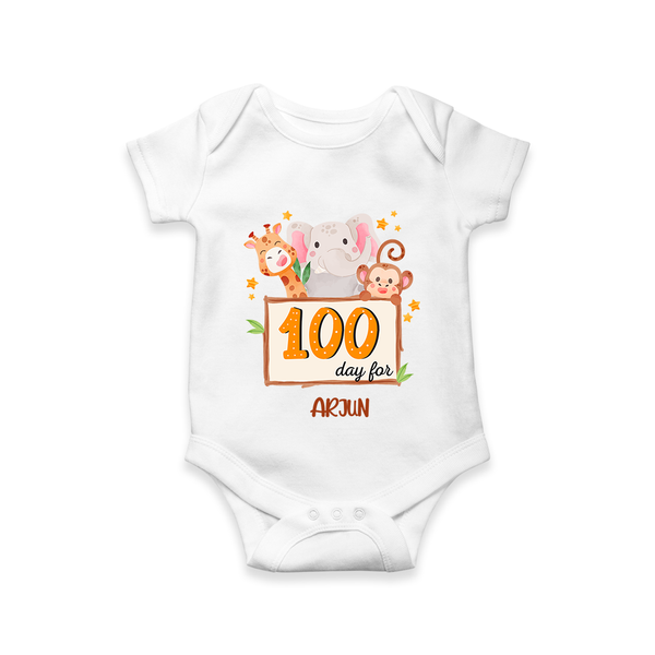 100 Days Old Romper | Personalized Baby Romper for 100 Days Milestone - WHITE - New Born (Chest 14")