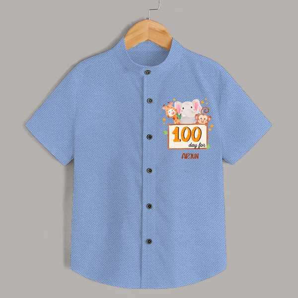 100 Days Old Shirt | Personalized Baby Shirt for 100 Days Milestone - SKY BLUE - 0 - 6 Months Old (Chest 23")