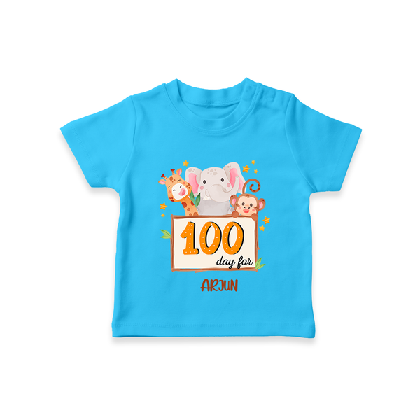 100 Days Old T-Shirt | Personalized Baby T-Shirt for 100 Days Milestone - SKY BLUE - 0-5 Months Old (Chest 17")