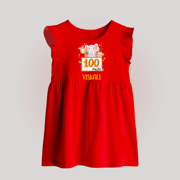 100 Days Old Baby Frock | Personalized Baby Frock for 100 Days Milestone - RED - 0 - 3 Months Old (Chest 17")