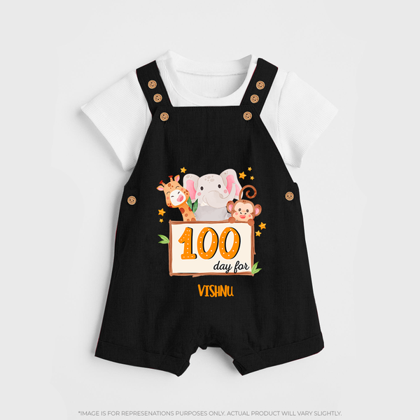 100 Days Old Dungaree Set | Personalized Baby Dungaree Set for 100 Days Milestone - BLACK - 0 - 5 Months Old (Chest 18")