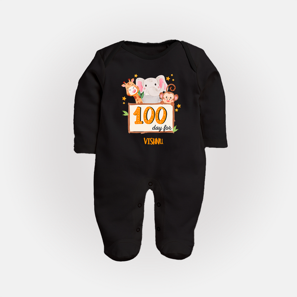 100 Days Old Sleep Suit | Personalized Baby Sleep Suit for 100 Days Milestone - BLACK - New Born (Chest 7.5")
