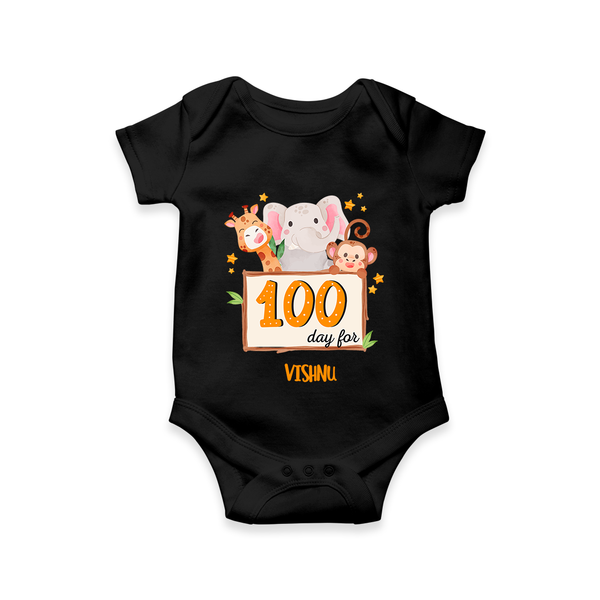 100 Days Old Romper | Personalized Baby Romper for 100 Days Milestone - BLACK - New Born (Chest 14")