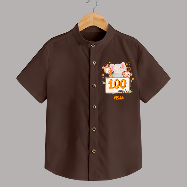 100 Days Old Shirt | Personalized Baby Shirt for 100 Days Milestone - CHOCOLATE BROWN - 0 - 6 Months Old (Chest 23")