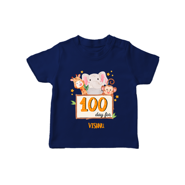 100 Days Old T-Shirt | Personalized Baby T-Shirt for 100 Days Milestone - NAVY BLUE - 0-5 Months Old (Chest 17")
