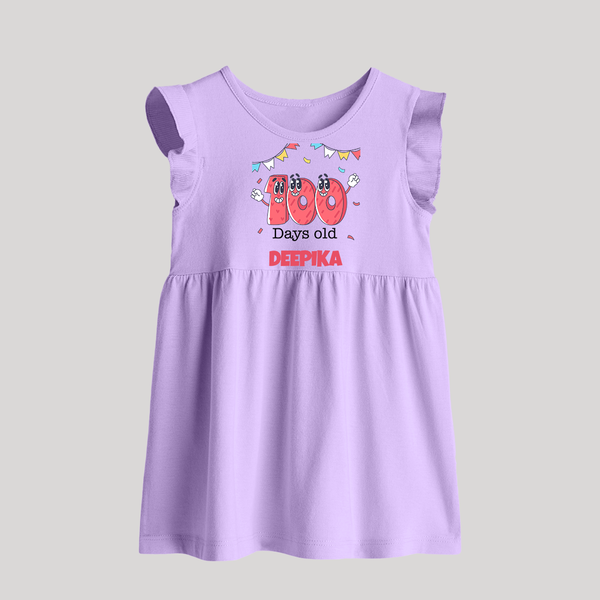 100 Days 100 | Personalized Baby Frock for 100 Days Milestone - LILAC - 0 - 3 Months Old (Chest 17")