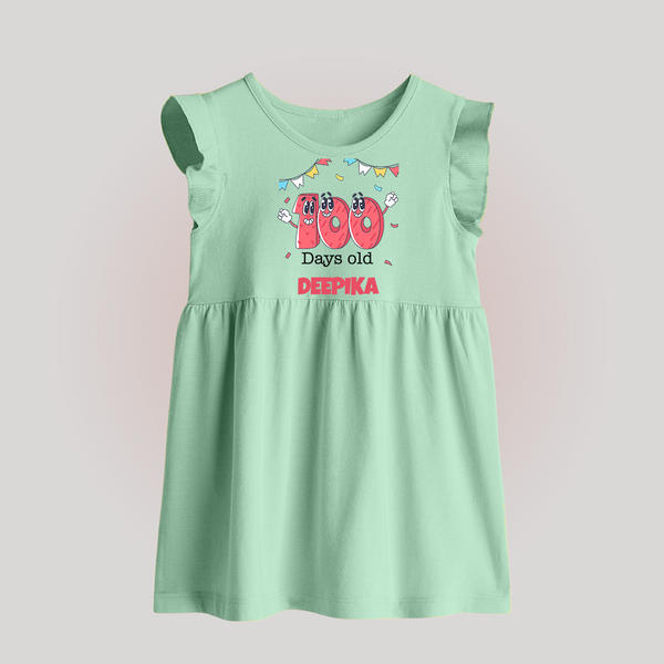 100 Days 100 | Personalized Baby Frock for 100 Days Milestone - MINT GREEN - 0 - 3 Months Old (Chest 17")