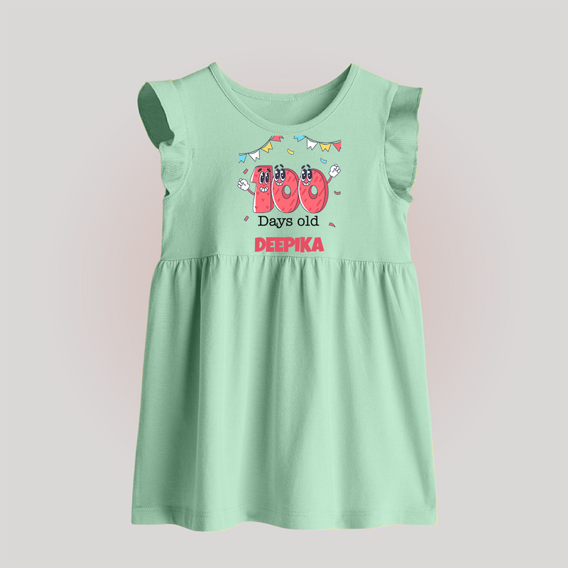 100 Days 100 | Personalized Baby Frock for 100 Days Milestone - MINT GREEN - 0 - 3 Months Old (Chest 17")