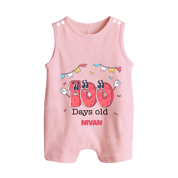 100 Days 100 | Personalized Baby Romper Suit for 100 Days Milestone - BABY PINK - 0 - 5 Months Old (Chest 18")