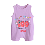 100 Days 100 | Personalized Baby Romper Suit for 100 Days Milestone - LILAC - 0 - 5 Months Old (Chest 18")