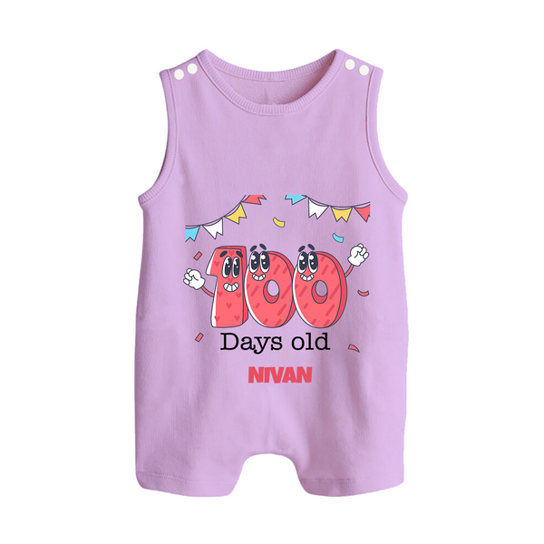 100 Days 100 | Personalized Baby Romper Suit for 100 Days Milestone - LILAC - 0 - 5 Months Old (Chest 18")