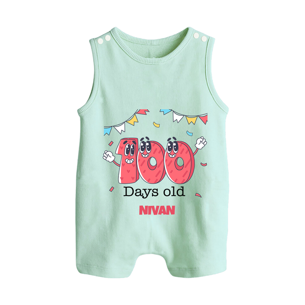100 Days 100 | Personalized Baby Romper Suit for 100 Days Milestone - MINT GREEN - 0 - 5 Months Old (Chest 18")