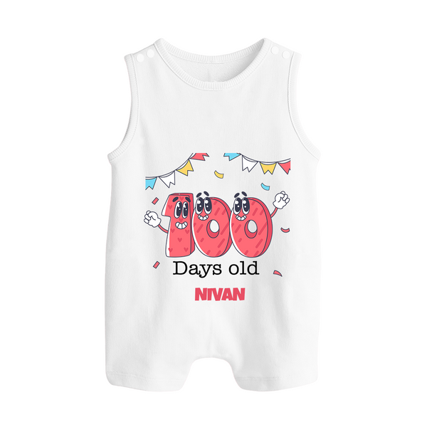 100 Days 100 | Personalized Baby Romper Suit for 100 Days Milestone - WHITE - 0 - 5 Months Old (Chest 18")