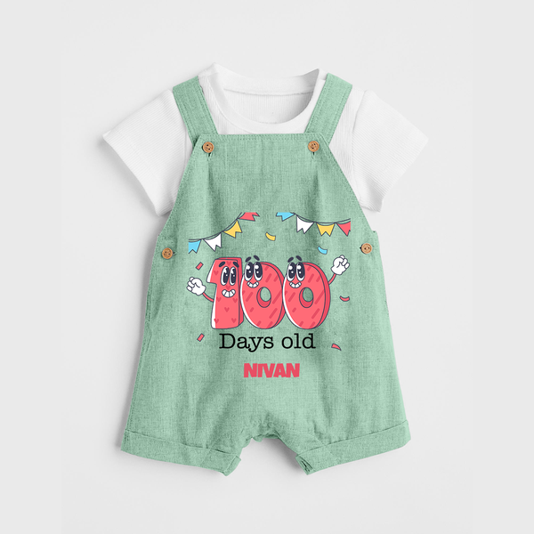 100 Days 100 | Personalized Baby Dungaree Set for 100 Days Milestone - MINT GREEN - 0 - 5 Months Old (Chest 18")