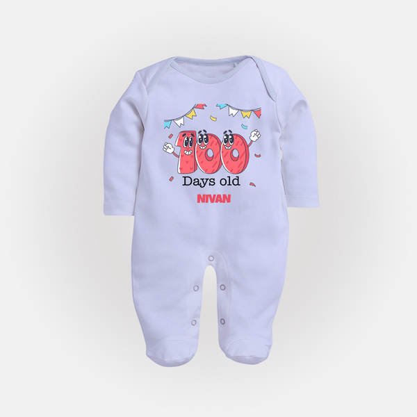 100 Days 100 | Personalized Baby Sleep Suit for 100 Days Milestone - BABY BLUE - New Born (Chest 7.5")