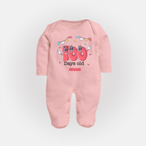 100 Days 100 | Personalized Baby Sleep Suit for 100 Days Milestone - BABY PINK - New Born (Chest 7.5")