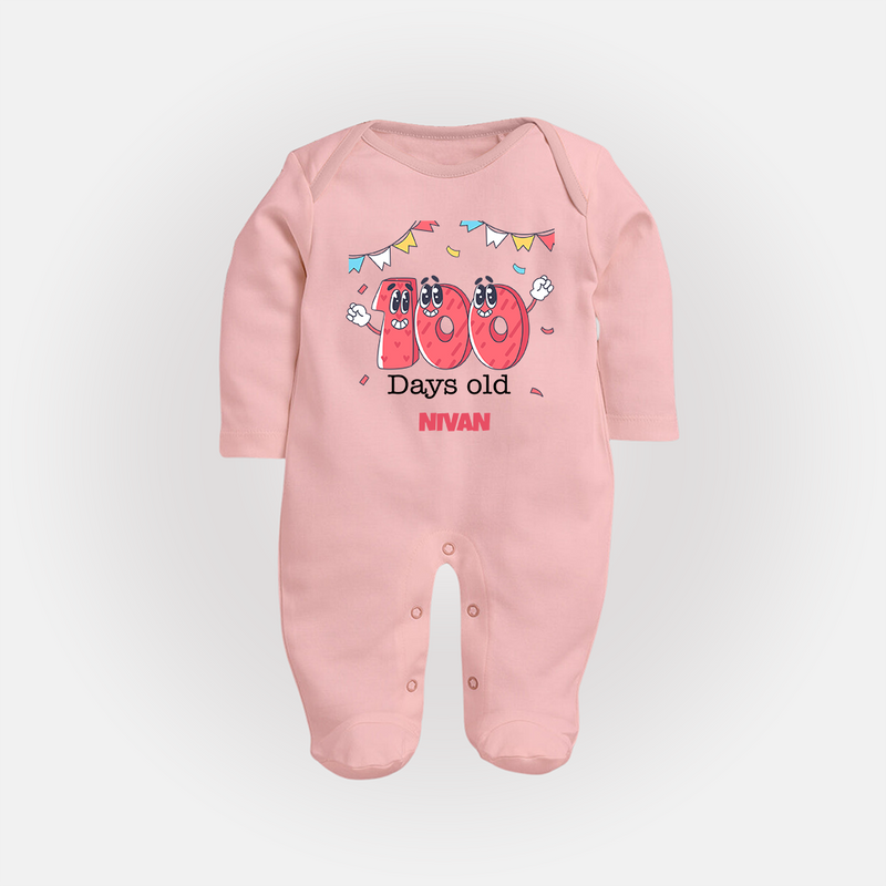100 Days 100 | Personalized Baby Sleep Suit for 100 Days Milestone - BABY PINK - New Born (Chest 7.5")