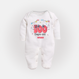 100 Days 100 | Personalized Baby Sleep Suit for 100 Days Milestone - WHITE - New Born (Chest 7.5")