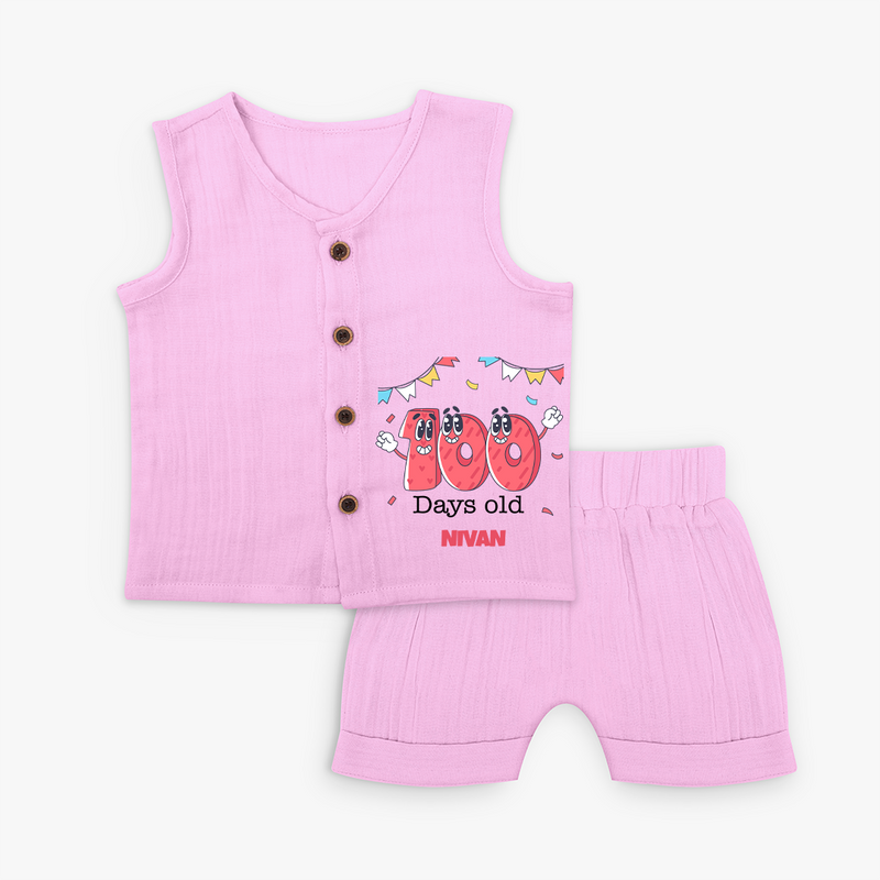 100 Days 100 | Personalized Baby Jabla Set for 100 Days Milestone - BABY PINK - 0 - 3 Months Old (Chest 9.8")