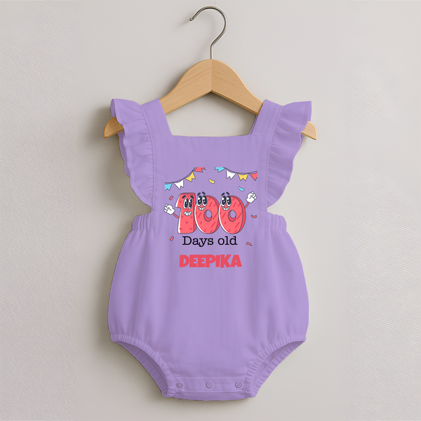 100 Days 100 | Personalized Baby Romper Frock for 100 Days Milestone - LILAC - 0 - 3 Months Old (Chest 19")