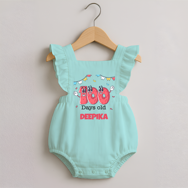 100 Days 100 | Personalized Baby Romper Frock for 100 Days Milestone - MINT GREEN - 0 - 3 Months Old (Chest 19")